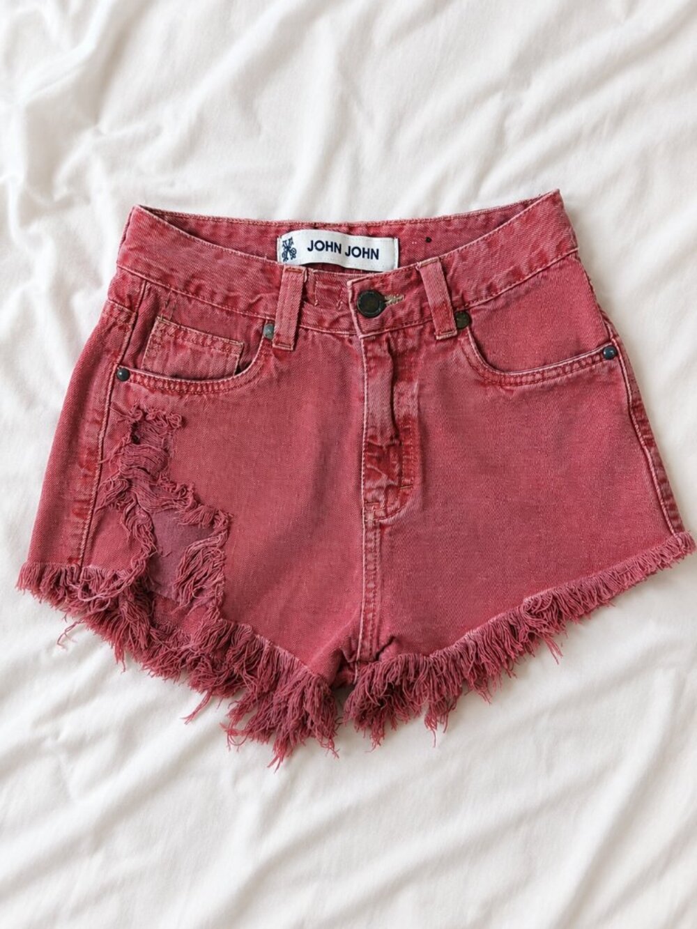John John Women's XS Rose Pink Denim Distressed Shorts BR 34 US 0-2